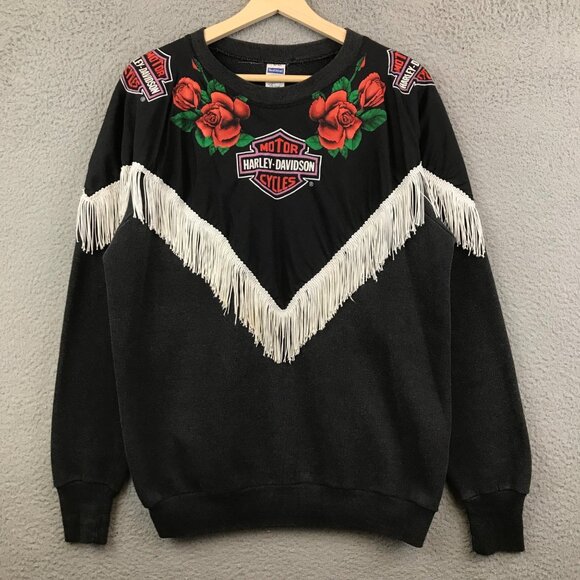 Harley-Davidson Womens Fringe Pullover Sweatshirt With Rose Embroidery L - Picture 1 of 9